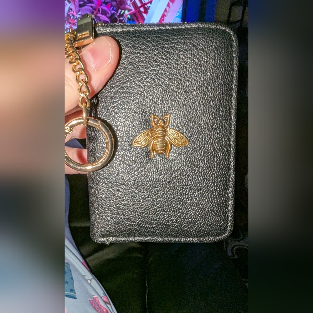 Black Small Wallet with Gold Bee Accent